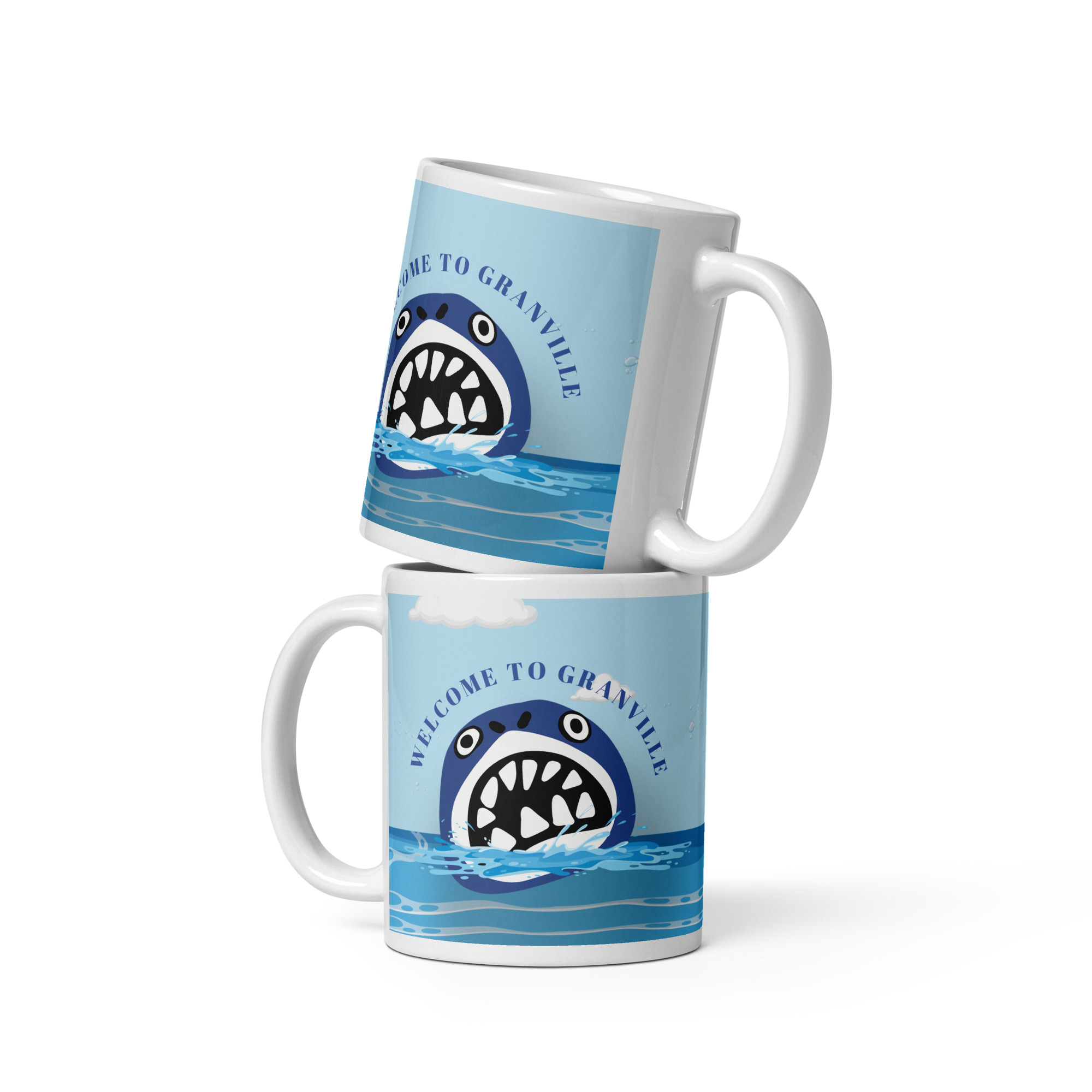 Deux mugs Granville Welcome to Granville au design marin bleu