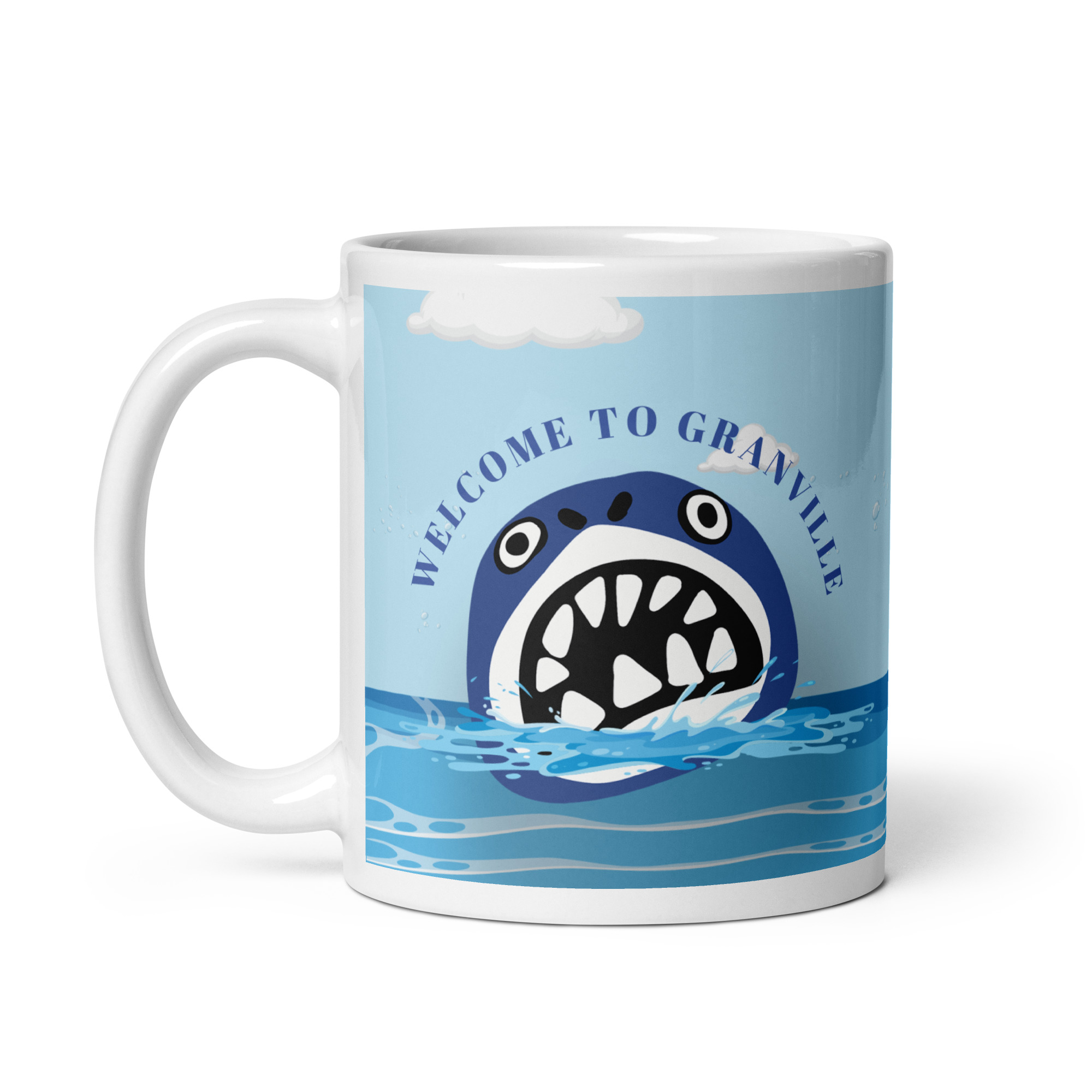 Mug Granville Welcome to Granville avec monstre marin et anse à gauche