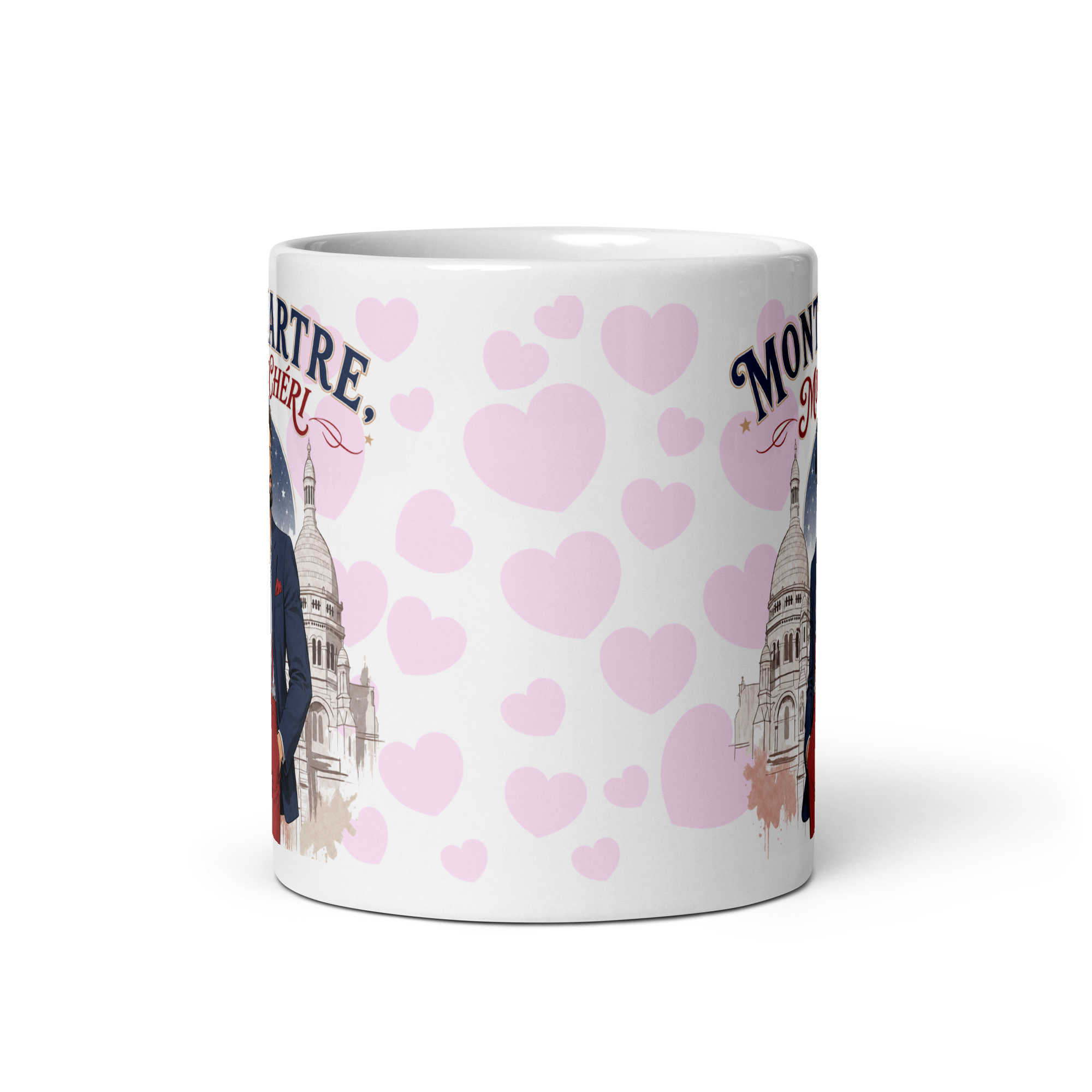 Mug Montmartre Mon Chéri avec motif de cœurs roses et Sacré-Cœur