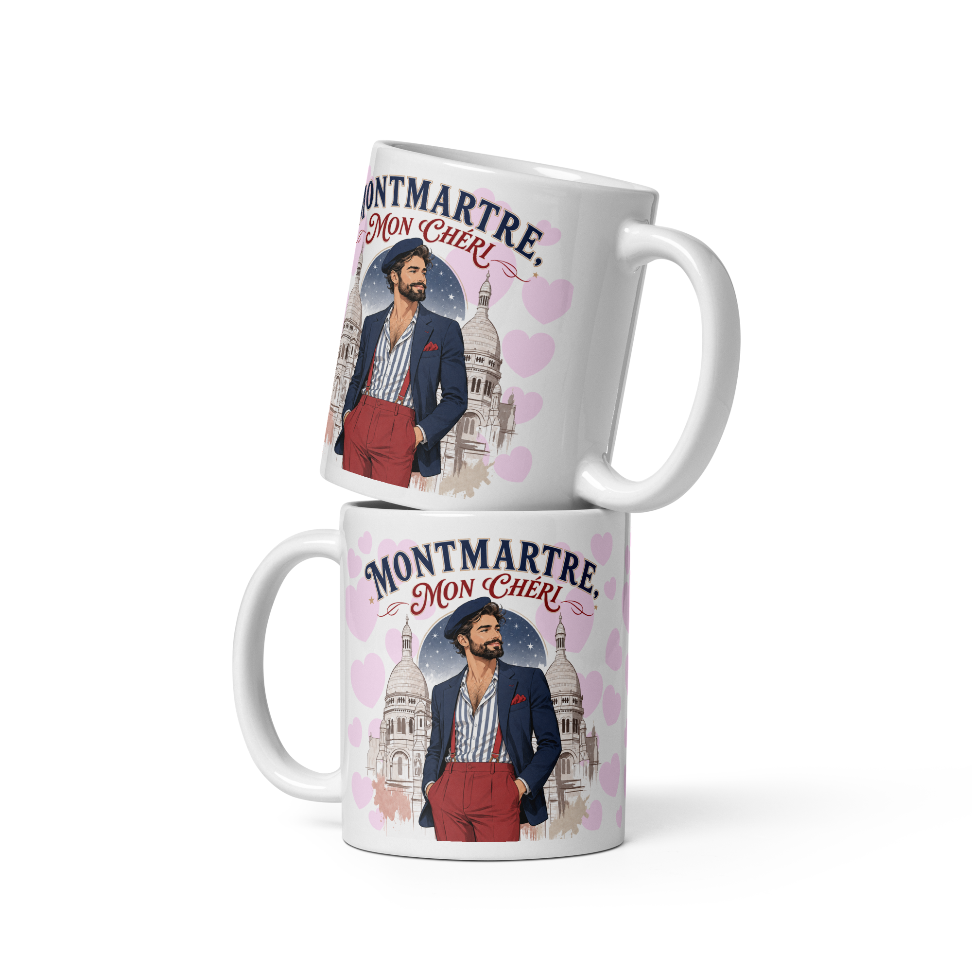 Deux mugs Montmartre Mon Chéri avec décor romantique de Paris